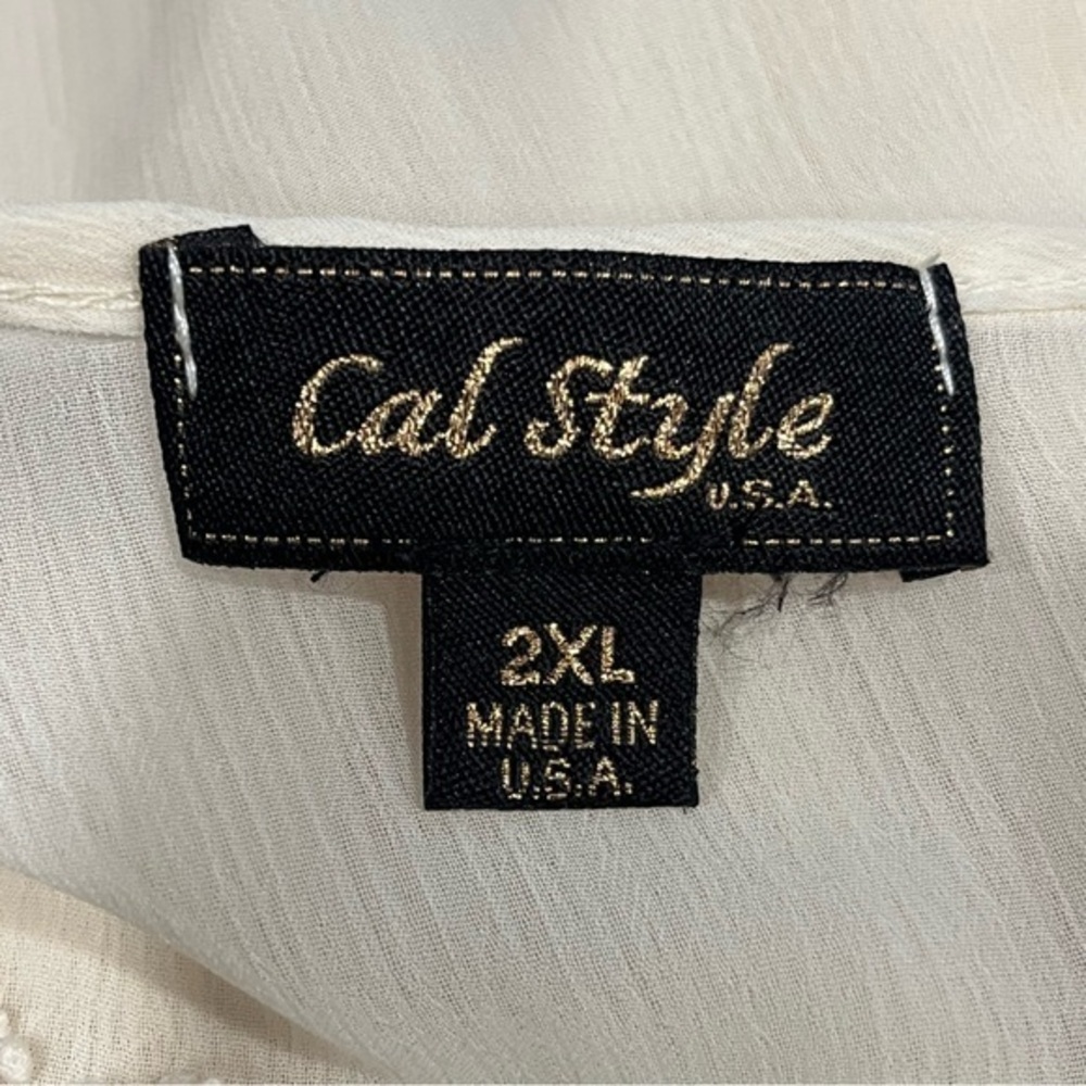 Cal Style USA 2XLSheer‎ Bell Sleeve Peasant Blouse Crochet Detail Unlined  Ivory - Picture 2 of 9
